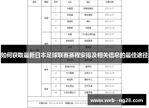 如何获取最新日本足球联赛赛程安排及相关信息的最佳途径